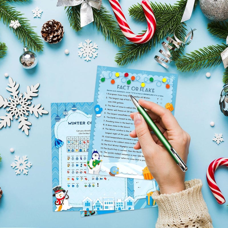 LOAVER 54 Pcs Winter Party Games Cards,Winter Holiday Word Search Code Break Fact or Flake Game Cards Set for Christmas Winter Party Supplies Group Activity - Image 5